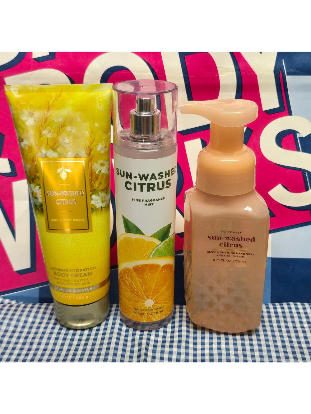 BBW Sun Washed Citrus Body Cream Fine Fragrance Body Mist & Hand Soap Bundle